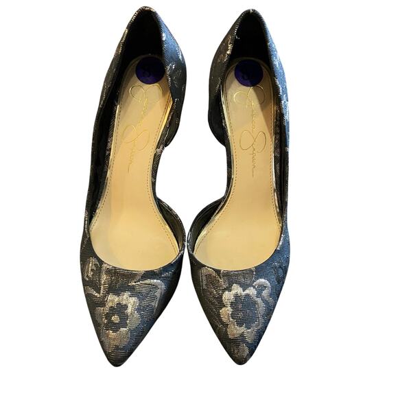 Jessica Simpson Shoes - Jessica Simpson Livvy Pointed Toe Pumps Black Gold Foil Floral Print Size 8.5
